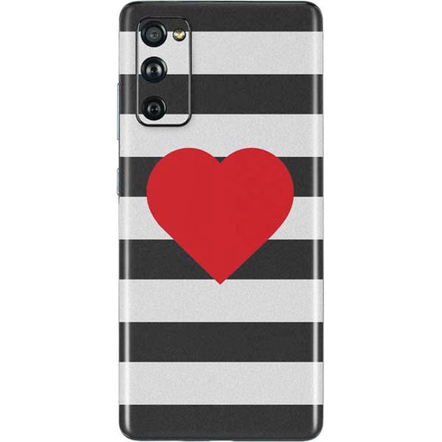 Black And White Striped Heart Galaxy S20 Fan Edition Skin